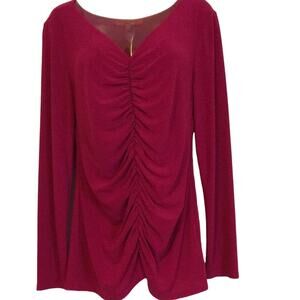 Narciso Rodriguez Large Fuchsia V-neck Ruched Bodice Long Sleeves